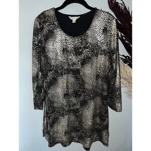 Laura Ashley XL black & gold snakeskin print tunic party NYE date night blouse